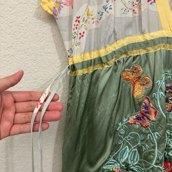 JOHNNY WAS Washable Silk Floral Print Embroidered Babydoll Mini Dress Multi - Picture 5 of 10